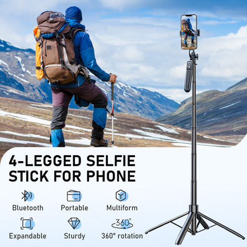 📱 50% OFF!! 4-legged selfie stick – one-button pop-up, extends to 180cm, stable on any surface! ✨🎥