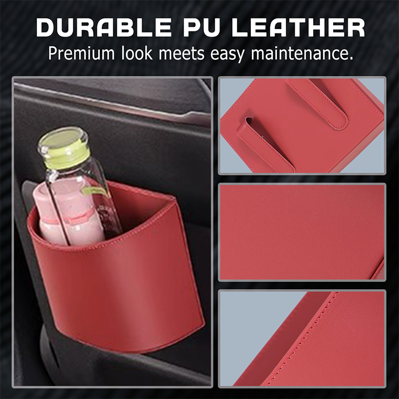 🚗50% OFF HOT SALE✨Universal PU Leather Car Door Cup Holder, Clip‑On Wide‑Mouth Car Storage Organizer for Drinks, Umbrella, Phone, Multi‑Purpose Car Interior Accessory