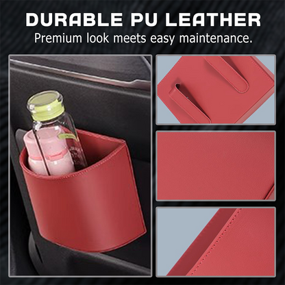 🚗50% OFF HOT SALE✨Universal PU Leather Car Door Cup Holder, Clip‑On Wide‑Mouth Car Storage Organizer for Drinks, Umbrella, Phone, Multi‑Purpose Car Interior Accessory
