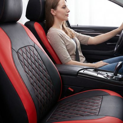 🚗50% OFF LIMITED TIME! 9-Piece Universal Fit PU Leather Car Seat Covers Set, Quilted Diamond Stitch Full Seat Protector, Breathable Wear-Resistant Auto Seat Cushion for Most Sedans SUVs