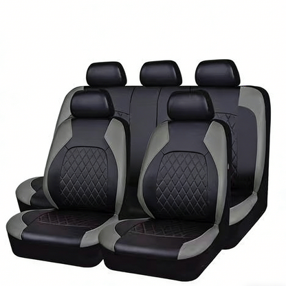 🚗50% OFF LIMITED TIME! 9-Piece Universal Fit PU Leather Car Seat Covers Set, Quilted Diamond Stitch Full Seat Protector, Breathable Wear-Resistant Auto Seat Cushion for Most Sedans SUVs