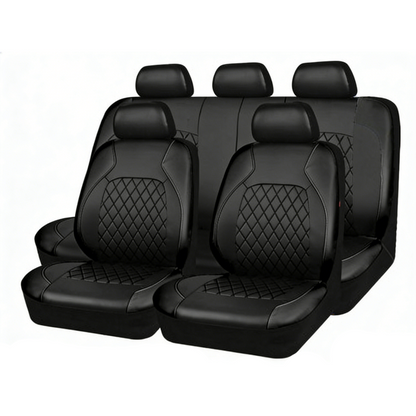 🚗50% OFF LIMITED TIME! 9-Piece Universal Fit PU Leather Car Seat Covers Set, Quilted Diamond Stitch Full Seat Protector, Breathable Wear-Resistant Auto Seat Cushion for Most Sedans SUVs