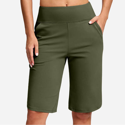 🩳50% OFF LIMITED TIME! ✨Women High Waist Bermuda Yoga Shorts with Side Pockets, Stretch Lightweight Knee-Length Athletic Shorts for Summer Daily & Travel