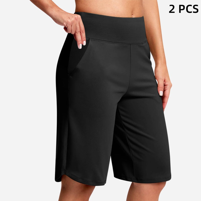🩳50% OFF LIMITED TIME! ✨Women High Waist Bermuda Yoga Shorts with Side Pockets, Stretch Lightweight Knee-Length Athletic Shorts for Summer Daily & Travel