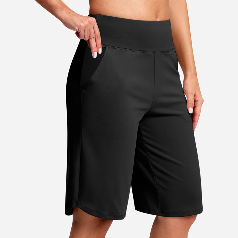 🩳50% OFF LIMITED TIME! ✨Women High Waist Bermuda Yoga Shorts with Side Pockets, Stretch Lightweight Knee-Length Athletic Shorts for Summer Daily & Travel