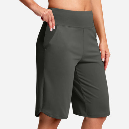 🩳50% OFF LIMITED TIME! ✨Women High Waist Bermuda Yoga Shorts with Side Pockets, Stretch Lightweight Knee-Length Athletic Shorts for Summer Daily & Travel