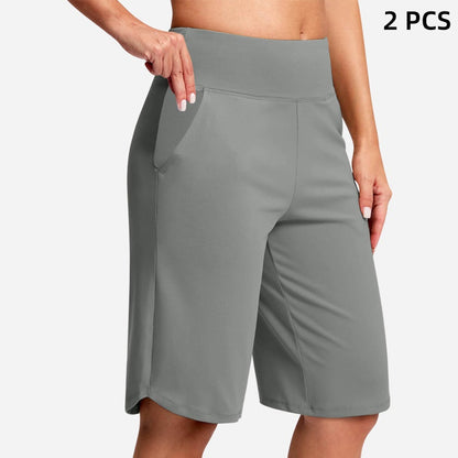 🩳50% OFF LIMITED TIME! ✨Women High Waist Bermuda Yoga Shorts with Side Pockets, Stretch Lightweight Knee-Length Athletic Shorts for Summer Daily & Travel