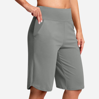 🩳50% OFF LIMITED TIME! ✨Women High Waist Bermuda Yoga Shorts with Side Pockets, Stretch Lightweight Knee-Length Athletic Shorts for Summer Daily & Travel