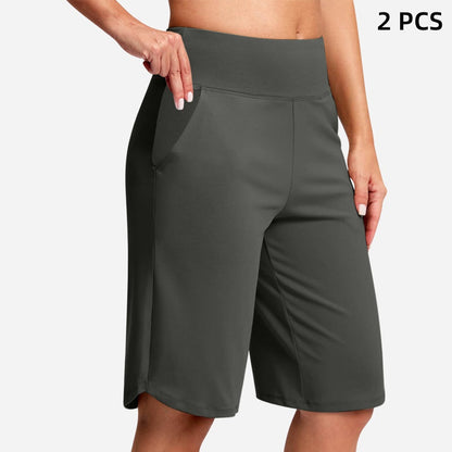 🩳50% OFF LIMITED TIME! ✨Women High Waist Bermuda Yoga Shorts with Side Pockets, Stretch Lightweight Knee-Length Athletic Shorts for Summer Daily & Travel