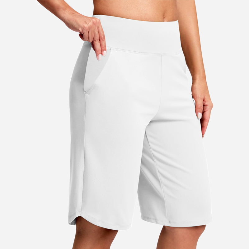 🩳50% OFF LIMITED TIME! ✨Women High Waist Bermuda Yoga Shorts with Side Pockets, Stretch Lightweight Knee-Length Athletic Shorts for Summer Daily & Travel