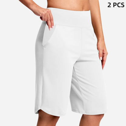 🩳50% OFF LIMITED TIME! ✨Women High Waist Bermuda Yoga Shorts with Side Pockets, Stretch Lightweight Knee-Length Athletic Shorts for Summer Daily & Travel