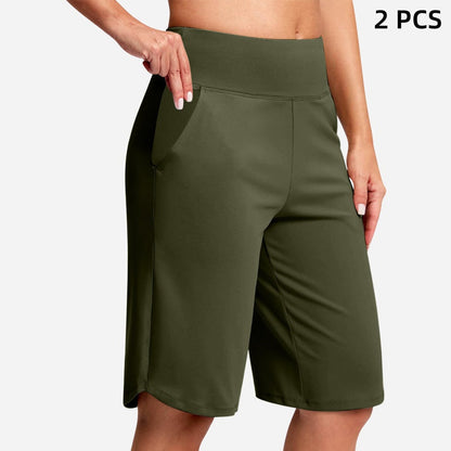 🩳50% OFF LIMITED TIME! ✨Women High Waist Bermuda Yoga Shorts with Side Pockets, Stretch Lightweight Knee-Length Athletic Shorts for Summer Daily & Travel