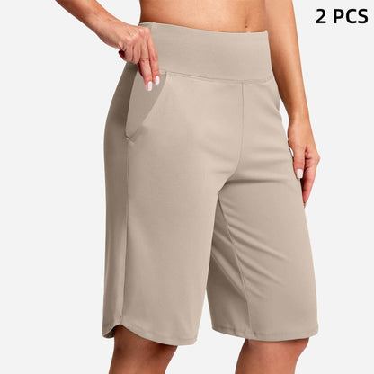 🩳50% OFF LIMITED TIME! ✨Women High Waist Bermuda Yoga Shorts with Side Pockets, Stretch Lightweight Knee-Length Athletic Shorts for Summer Daily & Travel