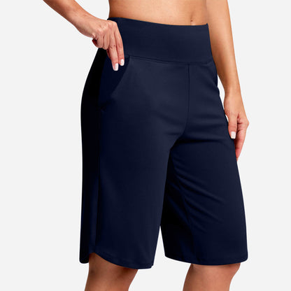 🩳50% OFF LIMITED TIME! ✨Women High Waist Bermuda Yoga Shorts with Side Pockets, Stretch Lightweight Knee-Length Athletic Shorts for Summer Daily & Travel