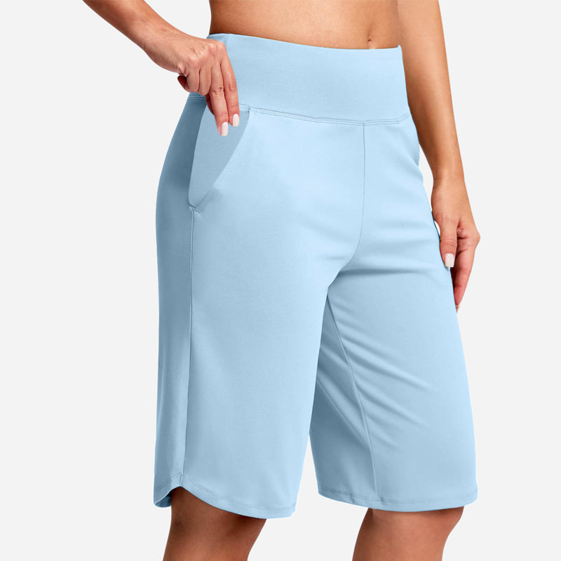 🩳50% OFF LIMITED TIME! ✨Women High Waist Bermuda Yoga Shorts with Side Pockets, Stretch Lightweight Knee-Length Athletic Shorts for Summer Daily & Travel