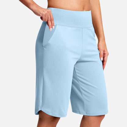 🩳50% OFF LIMITED TIME! ✨Women High Waist Bermuda Yoga Shorts with Side Pockets, Stretch Lightweight Knee-Length Athletic Shorts for Summer Daily & Travel