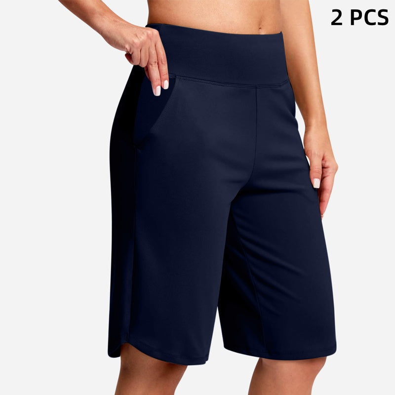 🩳50% OFF LIMITED TIME! ✨Women High Waist Bermuda Yoga Shorts with Side Pockets, Stretch Lightweight Knee-Length Athletic Shorts for Summer Daily & Travel