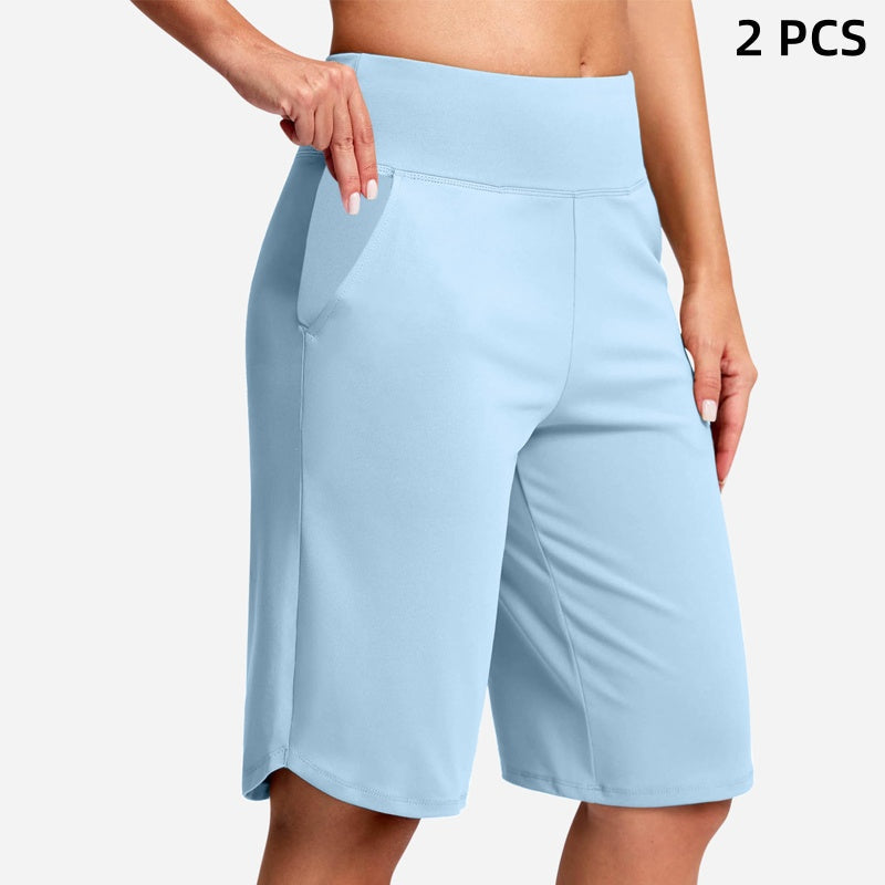 🩳50% OFF LIMITED TIME! ✨Women High Waist Bermuda Yoga Shorts with Side Pockets, Stretch Lightweight Knee-Length Athletic Shorts for Summer Daily & Travel