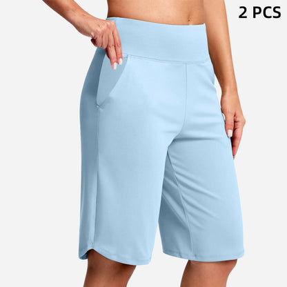 🩳50% OFF LIMITED TIME! ✨Women High Waist Bermuda Yoga Shorts with Side Pockets, Stretch Lightweight Knee-Length Athletic Shorts for Summer Daily & Travel