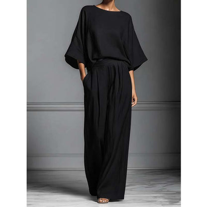 🌸 50% OFF NOW! 🌸 Women's Two-Piece Loose Fit Top & Wide-Leg Trousers Set – Relaxed, Breathable & Effortlessly Chic ✨