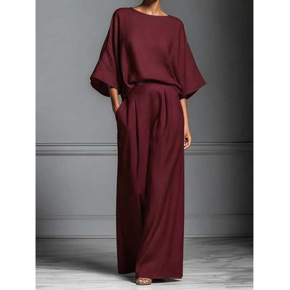 🌸 50% OFF NOW! 🌸 Women's Two-Piece Loose Fit Top & Wide-Leg Trousers Set – Relaxed, Breathable & Effortlessly Chic ✨