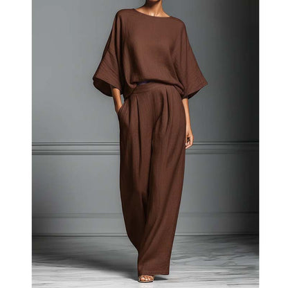 🌸 50% OFF NOW! 🌸 Women's Two-Piece Loose Fit Top & Wide-Leg Trousers Set – Relaxed, Breathable & Effortlessly Chic ✨