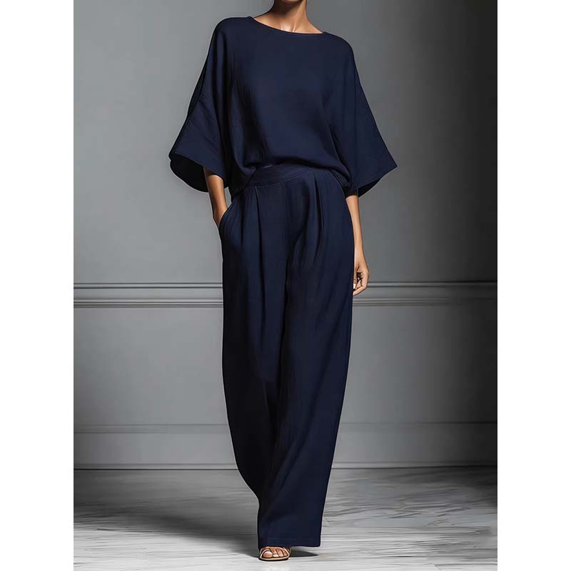 🌸 50% OFF NOW! 🌸 Women's Two-Piece Loose Fit Top & Wide-Leg Trousers Set – Relaxed, Breathable & Effortlessly Chic ✨
