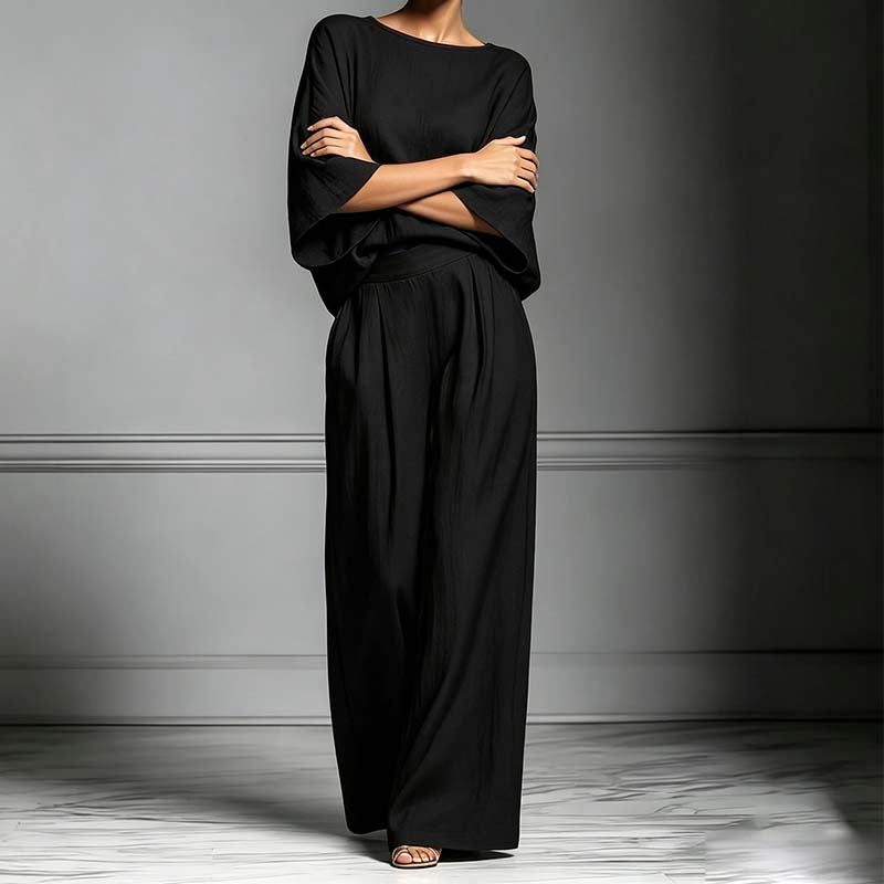 🌸 50% OFF NOW! 🌸 Women's Two-Piece Loose Fit Top & Wide-Leg Trousers Set – Relaxed, Breathable & Effortlessly Chic ✨