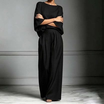 🌸 50% OFF NOW! 🌸 Women's Two-Piece Loose Fit Top & Wide-Leg Trousers Set – Relaxed, Breathable & Effortlessly Chic ✨