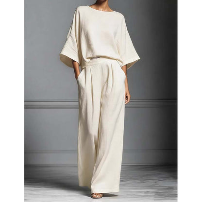 🌸 50% OFF NOW! 🌸 Women's Two-Piece Loose Fit Top & Wide-Leg Trousers Set – Relaxed, Breathable & Effortlessly Chic ✨