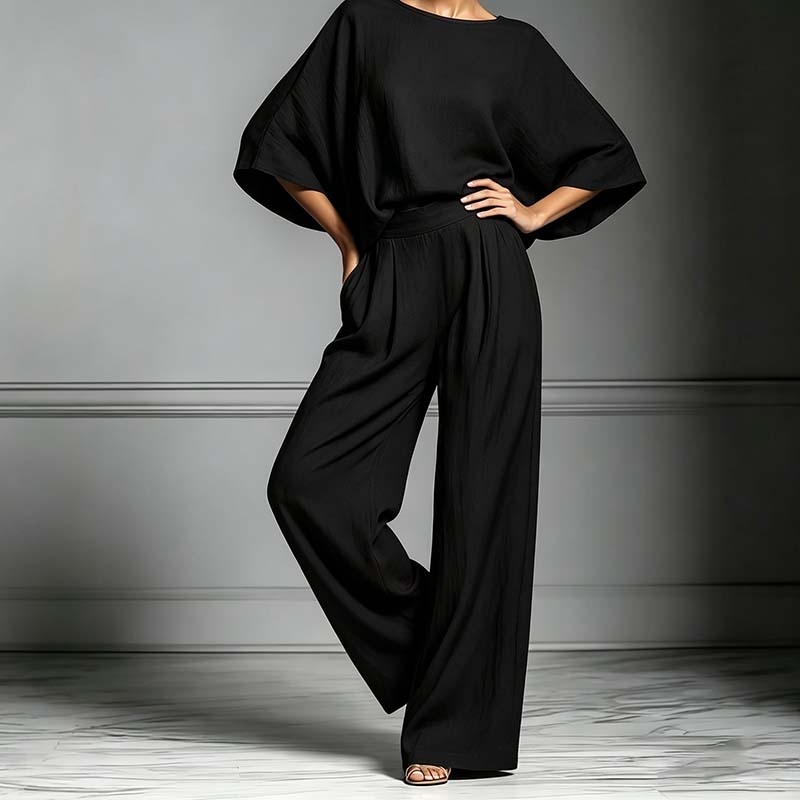 🌸 50% OFF NOW! 🌸 Women's Two-Piece Loose Fit Top & Wide-Leg Trousers Set – Relaxed, Breathable & Effortlessly Chic ✨