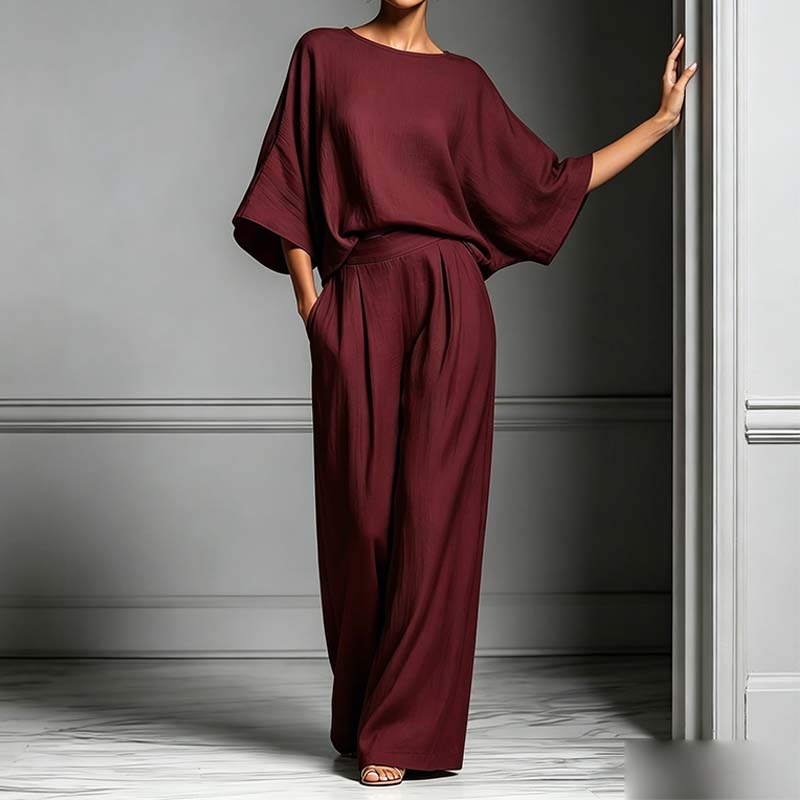 🌸 50% OFF NOW! 🌸 Women's Two-Piece Loose Fit Top & Wide-Leg Trousers Set – Relaxed, Breathable & Effortlessly Chic ✨