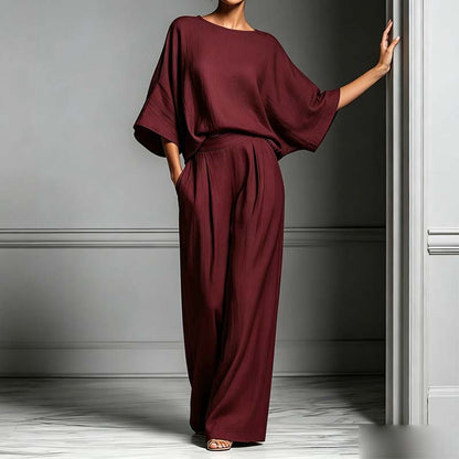 🌸 50% OFF NOW! 🌸 Women's Two-Piece Loose Fit Top & Wide-Leg Trousers Set – Relaxed, Breathable & Effortlessly Chic ✨