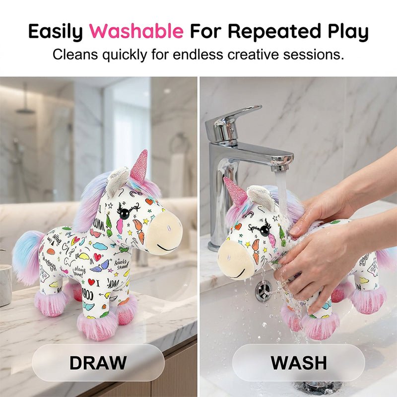 🔥50% OFF 🦄DIY Color-In Unicorn Plush Toy Kit, Washable Reusable Coloring Stuffed Animal, Creative Art Craft Set for Kids Birthday Gift