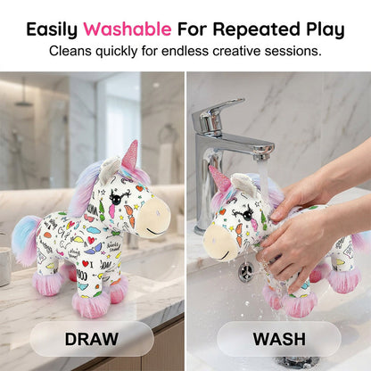 🔥50% OFF 🦄DIY Color-In Unicorn Plush Toy Kit, Washable Reusable Coloring Stuffed Animal, Creative Art Craft Set for Kids Birthday Gift
