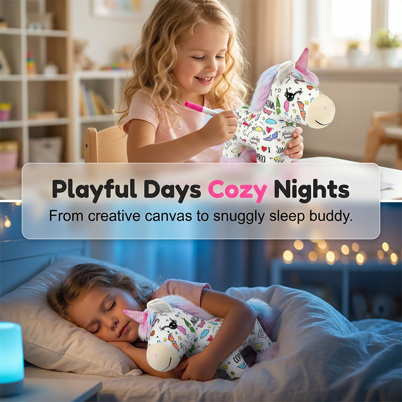 🔥50% OFF 🦄DIY Color-In Unicorn Plush Toy Kit, Washable Reusable Coloring Stuffed Animal, Creative Art Craft Set for Kids Birthday Gift
