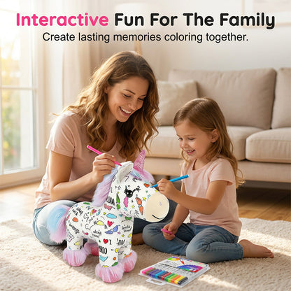 🔥50% OFF 🦄DIY Color-In Unicorn Plush Toy Kit, Washable Reusable Coloring Stuffed Animal, Creative Art Craft Set for Kids Birthday Gift