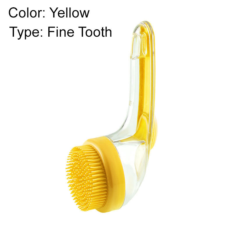 Pet bath brush with a long handle and shampoo dispenser