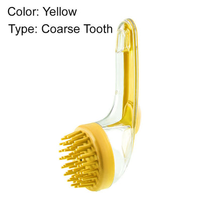 Pet bath brush with a long handle and shampoo dispenser