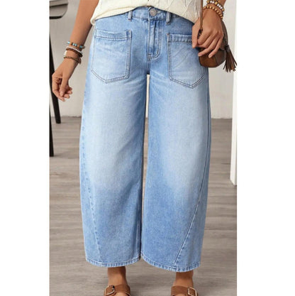 👖 50% OFF NOW! 🩹 Women's Wide-Leg Jeans with Patch Pockets – Relaxed fit & vintage wash – Functional side pockets, perfect for casual days or streetwear – comfortable and stylish ✨