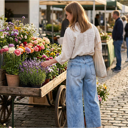 👖 50% OFF NOW! 🩹 Women's Wide-Leg Jeans with Patch Pockets – Relaxed fit & vintage wash – Functional side pockets, perfect for casual days or streetwear – comfortable and stylish ✨