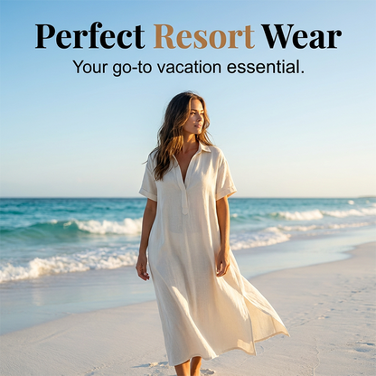👗 50% OFF NOW! 💥 Women's Elegant Cotton Linen Short Sleeve Lapel Dress – Breathable, flowy & hidden pockets – Perfect for summer, office or casual chic – effortless style 🌸