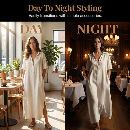 👗 50% OFF NOW! 💥 Women's Elegant Cotton Linen Short Sleeve Lapel Dress – Breathable, flowy & hidden pockets – Perfect for summer, office or casual chic – effortless style 🌸