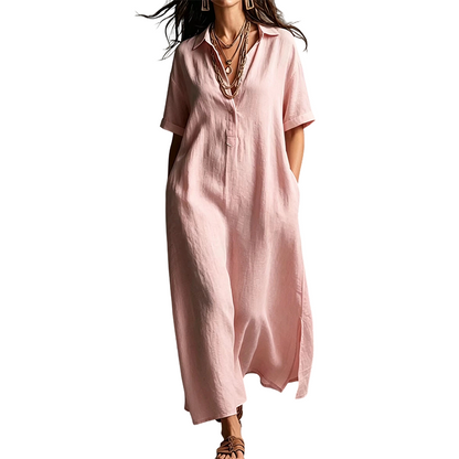 👗 50% OFF NOW! 💥 Women's Elegant Cotton Linen Short Sleeve Lapel Dress – Breathable, flowy & hidden pockets – Perfect for summer, office or casual chic – effortless style 🌸
