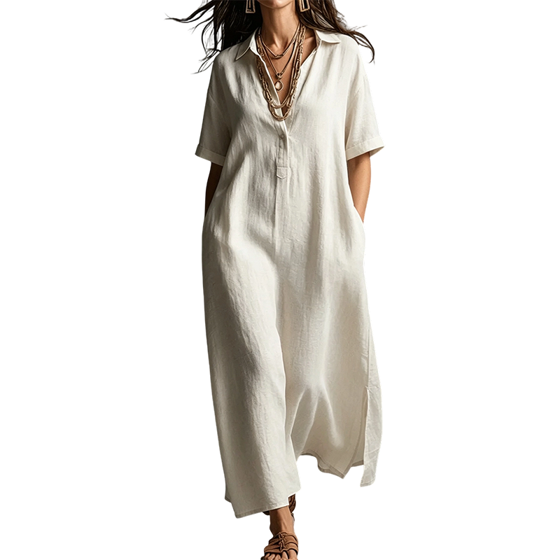 👗 50% OFF NOW! 💥 Women's Elegant Cotton Linen Short Sleeve Lapel Dress – Breathable, flowy & hidden pockets – Perfect for summer, office or casual chic – effortless style 🌸