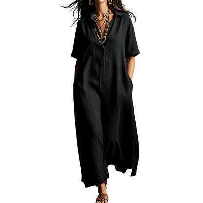 👗 50% OFF NOW! 💥 Women's Elegant Cotton Linen Short Sleeve Lapel Dress – Breathable, flowy & hidden pockets – Perfect for summer, office or casual chic – effortless style 🌸