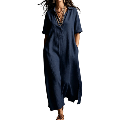 👗 50% OFF NOW! 💥 Women's Elegant Cotton Linen Short Sleeve Lapel Dress – Breathable, flowy & hidden pockets – Perfect for summer, office or casual chic – effortless style 🌸