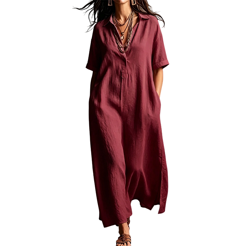 👗 50% OFF NOW! 💥 Women's Elegant Cotton Linen Short Sleeve Lapel Dress – Breathable, flowy & hidden pockets – Perfect for summer, office or casual chic – effortless style 🌸