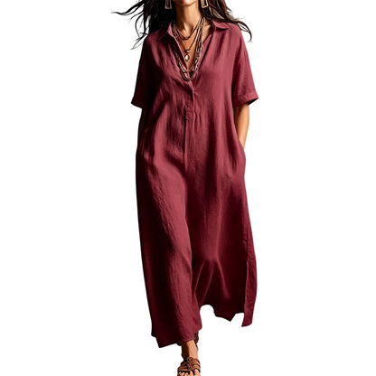 👗 50% OFF NOW! 💥 Women's Elegant Cotton Linen Short Sleeve Lapel Dress – Breathable, flowy & hidden pockets – Perfect for summer, office or casual chic – effortless style 🌸