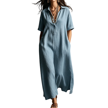 👗 50% OFF NOW! 💥 Women's Elegant Cotton Linen Short Sleeve Lapel Dress – Breathable, flowy & hidden pockets – Perfect for summer, office or casual chic – effortless style 🌸